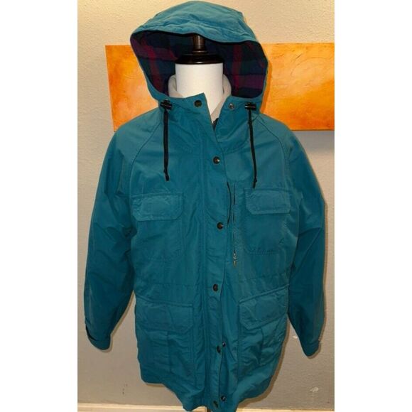 REI Jackets & Blazers - Vintage REI Womens Lined Overcoat Size 16 Blue‎ Hooded Full Zip and Snap Pockets